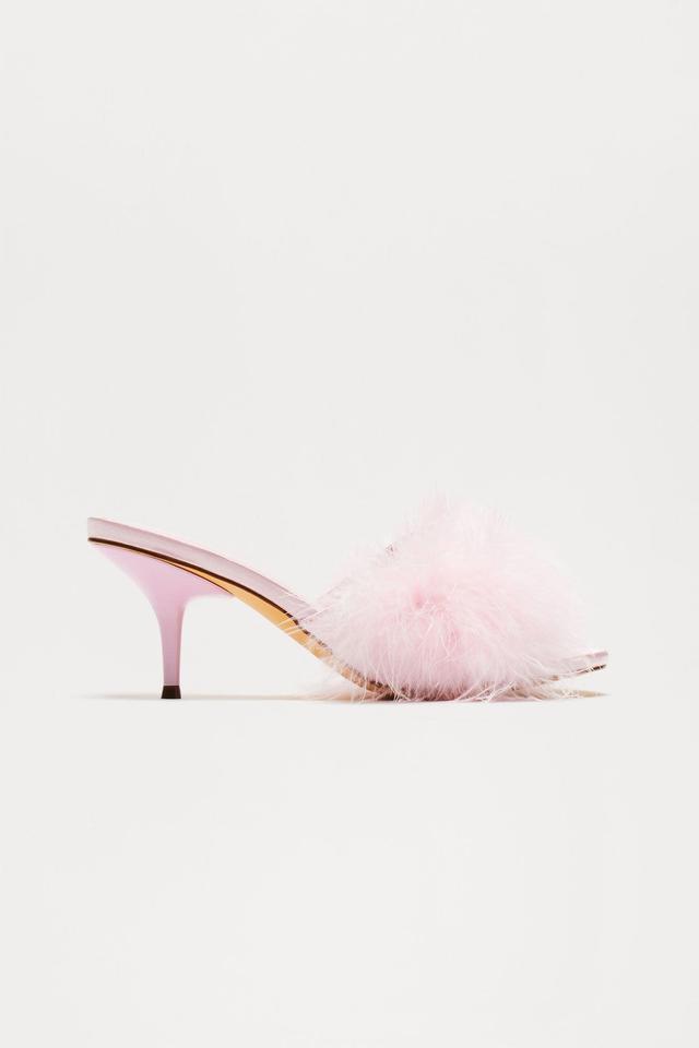 Fluffy Feather Kitten Heels - Pink Product Image