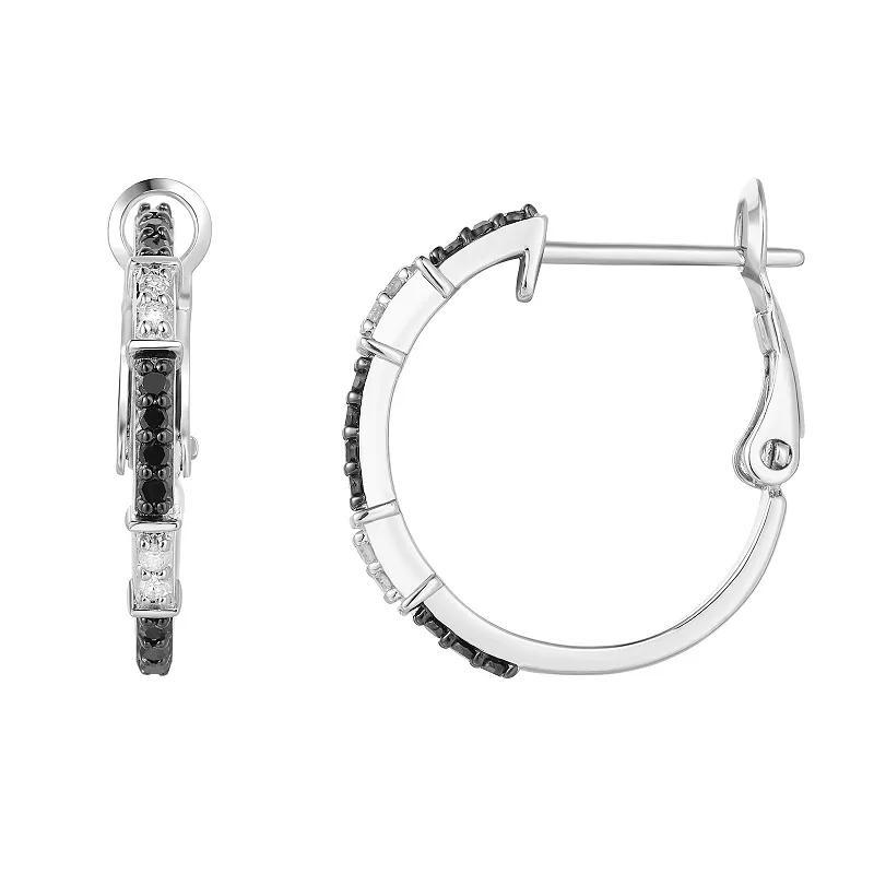 Sterling Silver 1/3 Carat T.W. Black & White Diamond Hoop Earrings, Womens Product Image