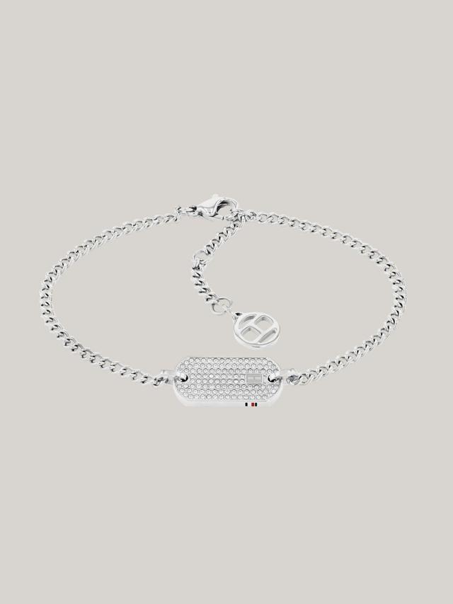 Tommy Hilfiger Women's Crystal Silver-Tone Dog Tag Bracelet Product Image