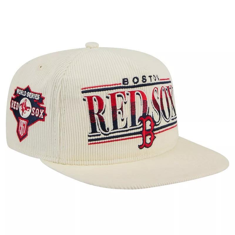 Mens New Era Cream Boston Red Sox Throwback Bar Golfer Corduroy Snapback Hat Product Image