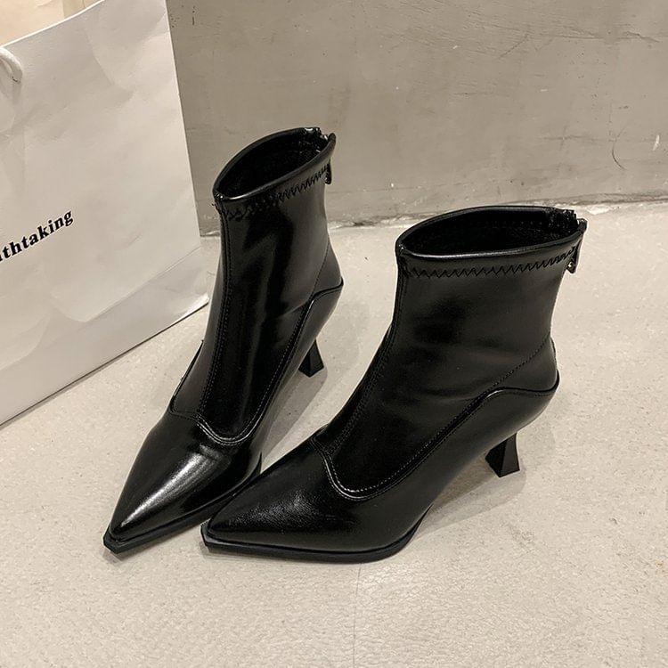 Low Heel Pointed Plain Ankle Boots product image