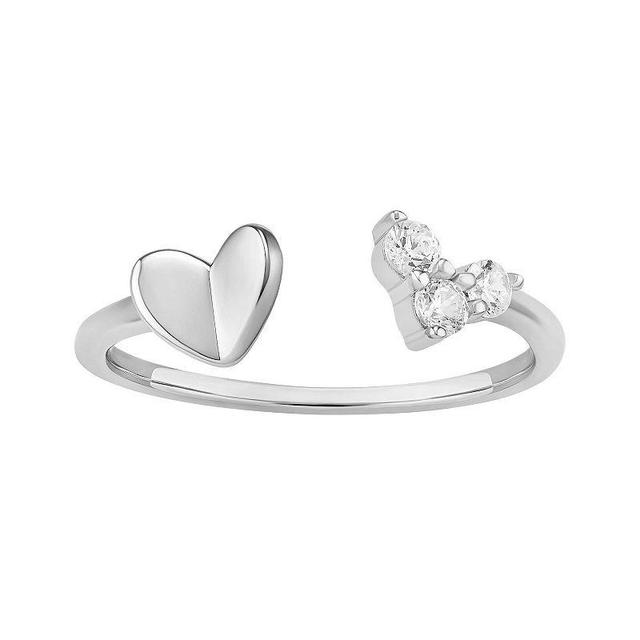 PRIMROSE Sterling Silver Triple Cubic Zirconia & Solid Hearts Open Ring, Womens Sterling Clear Product Image