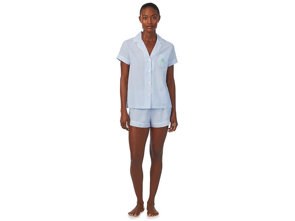 LAUREN Ralph Lauren Short Sleeve Notch Collar Boxer PJ Set Stripe) Women's Pajama Sets Product Image