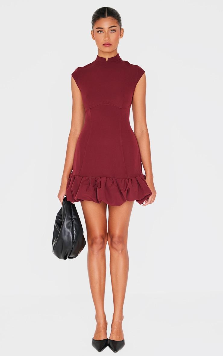 Burgundy Bust Seam Detail Puffball Dress Product Image