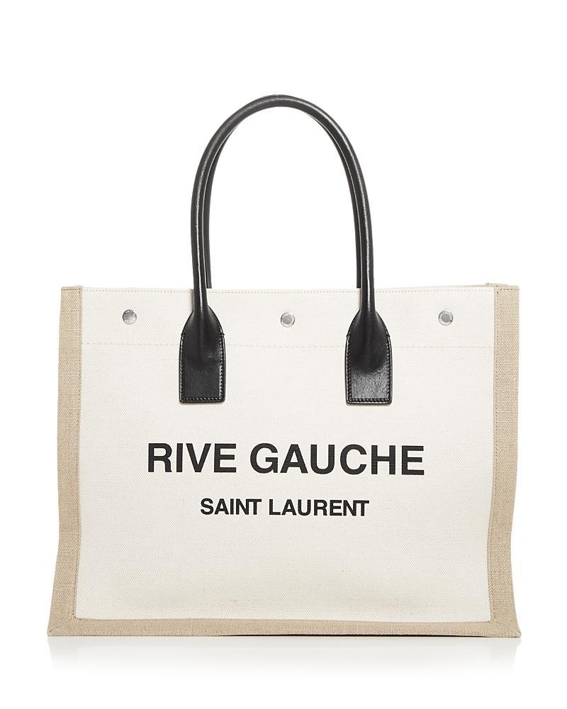 Saint Laurent Rive Gauche Small Linen and Leather Tote Product Image