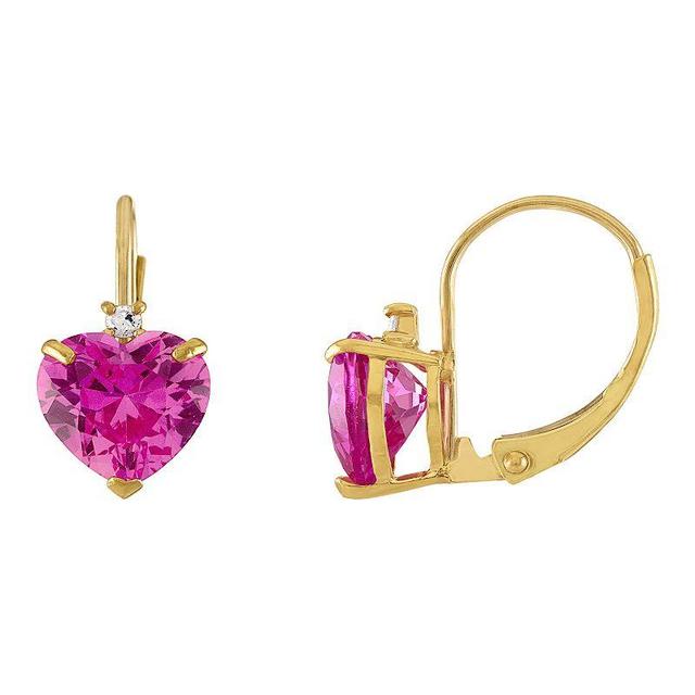 Tiara 10k Gold Lab-Created Pink Sapphire & Diamond Accent Leverback Earrings, Womens, Yellow Product Image