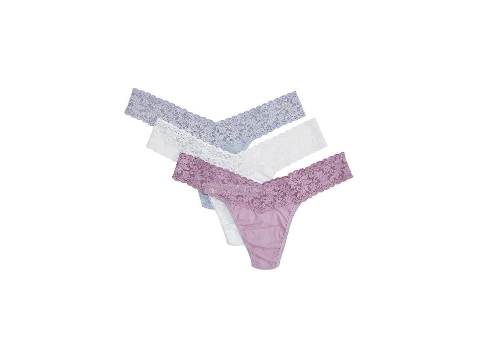 Hanky Panky Supima(r) Cotton Low Rise Thong 3 Pack (Water Lily/Dove Grey/White) Women's Underwear Product Image