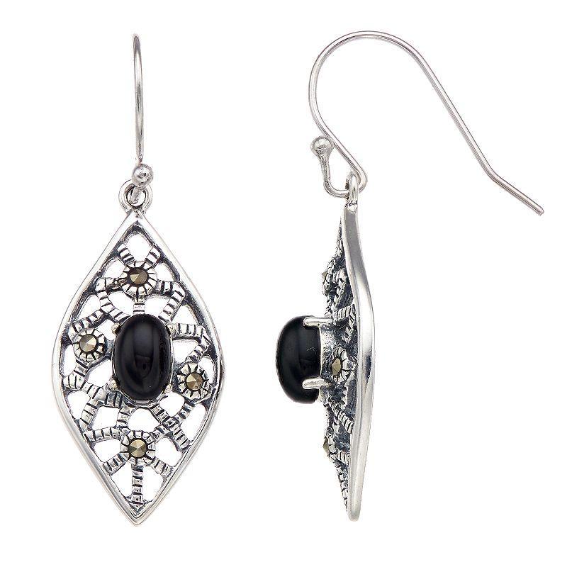 Tori Hill Marcasite & Onyx Filigree Marquise Drop Earrings, Womens, Black Product Image