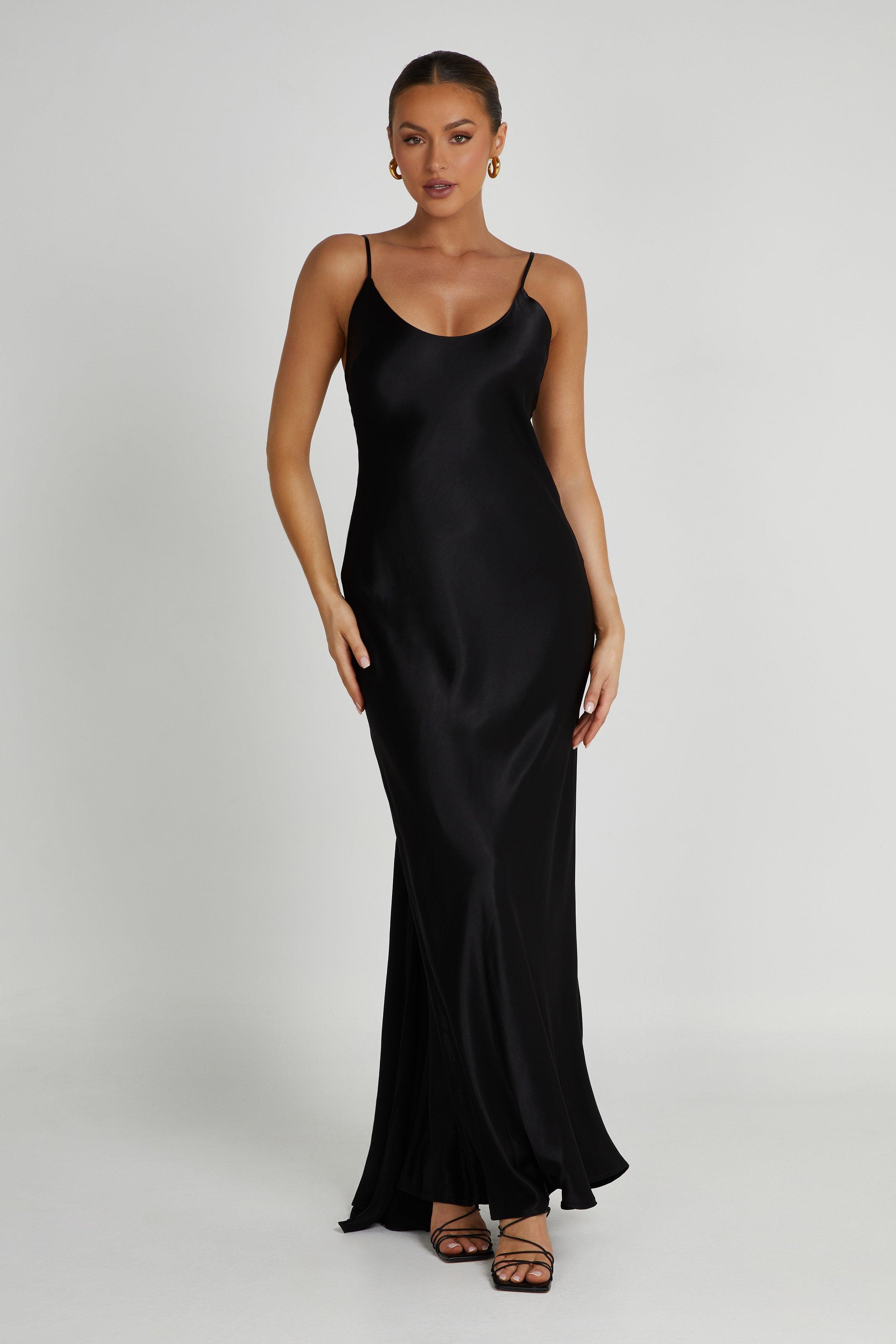 Kailey Low Back Maxi Dress With Detachable Bow Train - Black Product Image