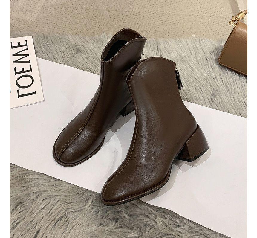 Faux Leather Chunky Heel Short Boots Product Image