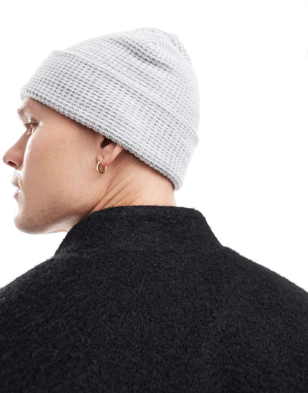 Cotton On waffle beanie with New York graphic in gray Product Image