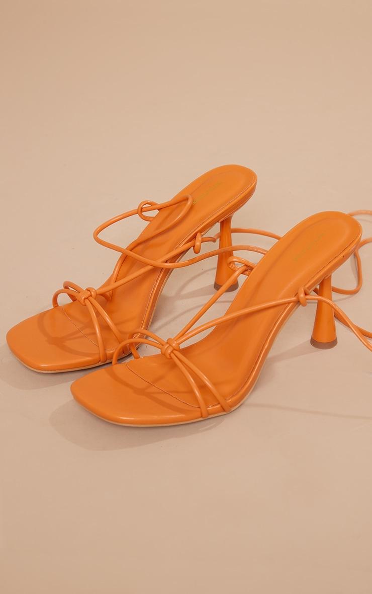 Orange Faux Leather Round Chunky Heel Lace Up Barely There Sandals Product Image