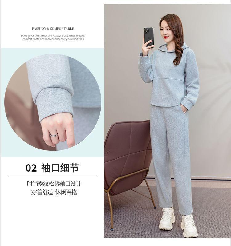 Set: Plain Hoodie + High Waist Cropped Harem Sweatpants Product Image