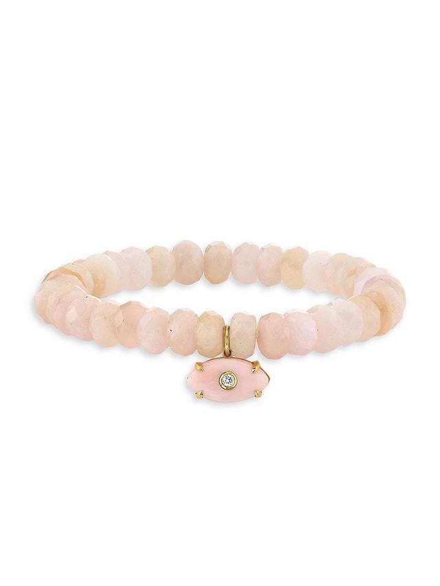 Womens Under The Sea 14K Yellow Gold, 0.38 TCW Diamond, Pink Opal & Morganite Bead Stretch Bracelet Product Image