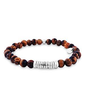 Mens Sterling Silver & Tigers Eye Beaded Bracelet Product Image