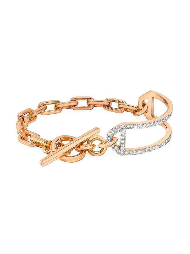 Womens Saxon 18K Rose Gold & Diamond Side Cuff Chain Link Bracelet Product Image