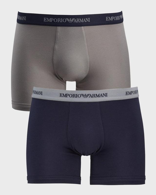 Emporio Armani Men's 2-Pack Stretch Cotton Logo Boxer Briefs - Size: SMALL - GREY AND MARINE Product Image