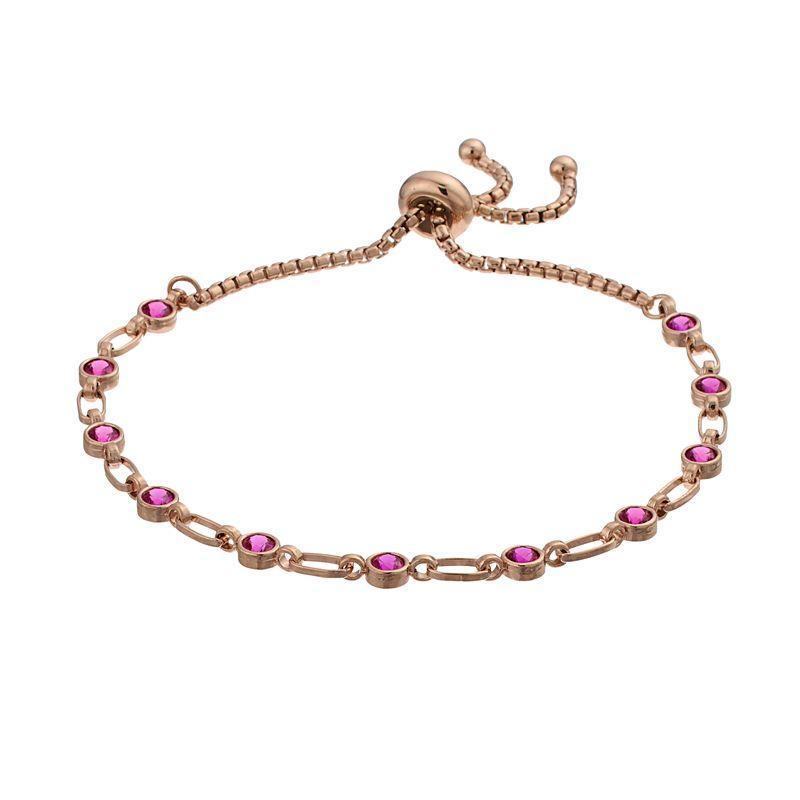 Kristen Kesho Sterling Silver Lab-Created Ruby Tennis Adjustable Bolo Bracelet, Womens Pink Tone Product Image