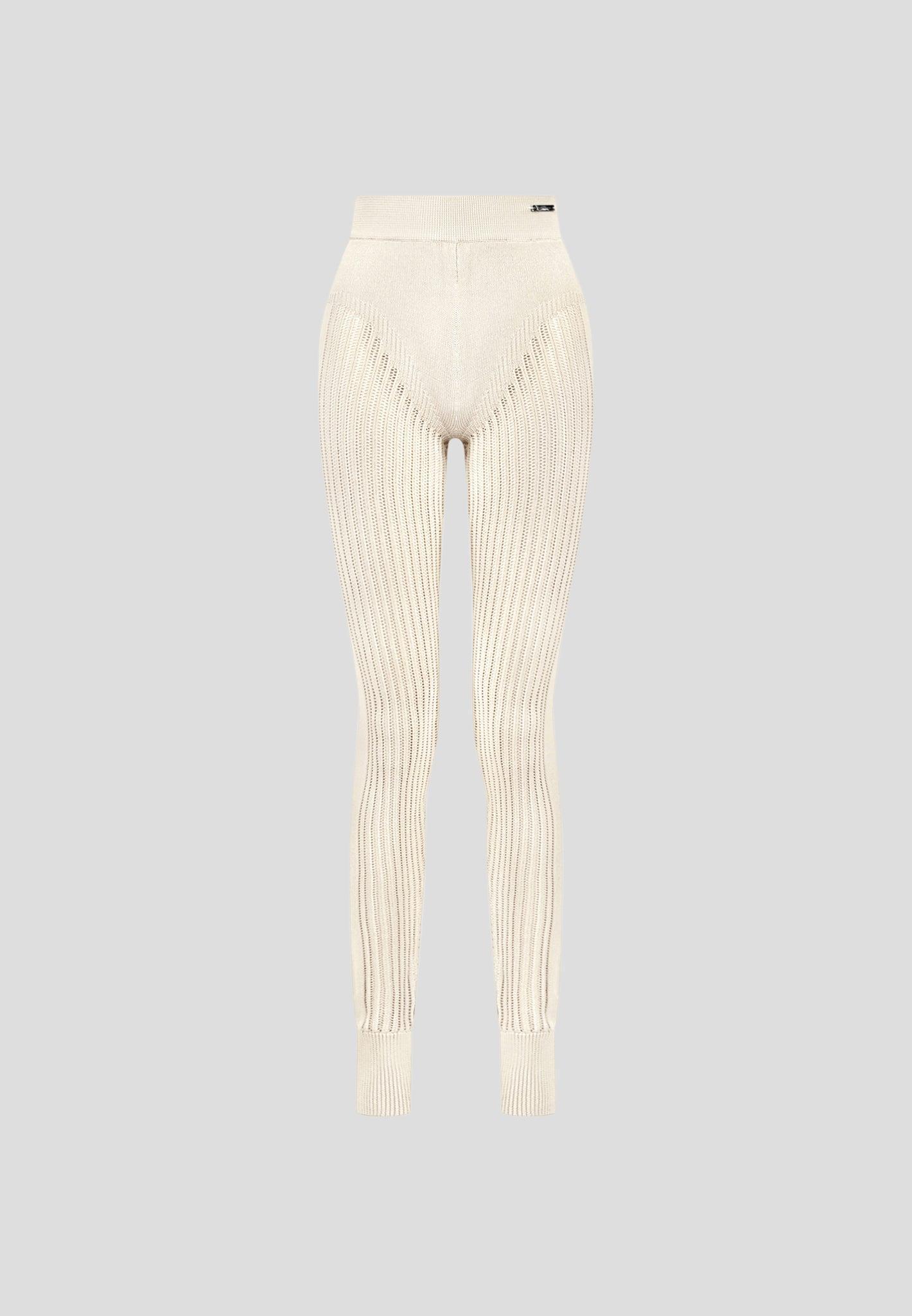 Knitted High Waisted Leggings - Beige Female Product Image