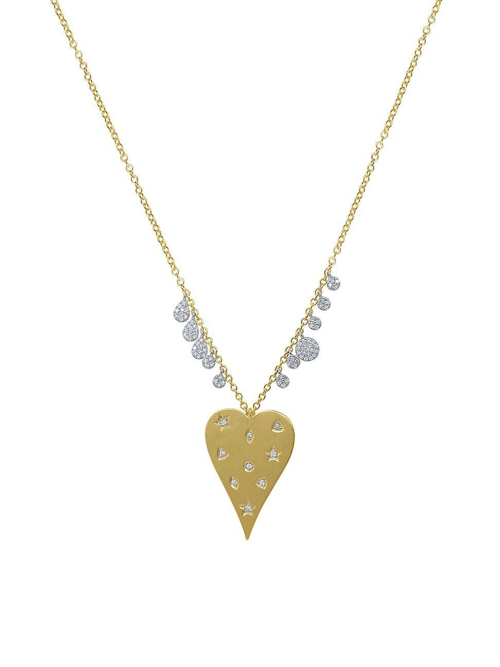 Womens Two-Tone 14K Gold & 0.17 TCW Diamond Heart Necklace Product Image