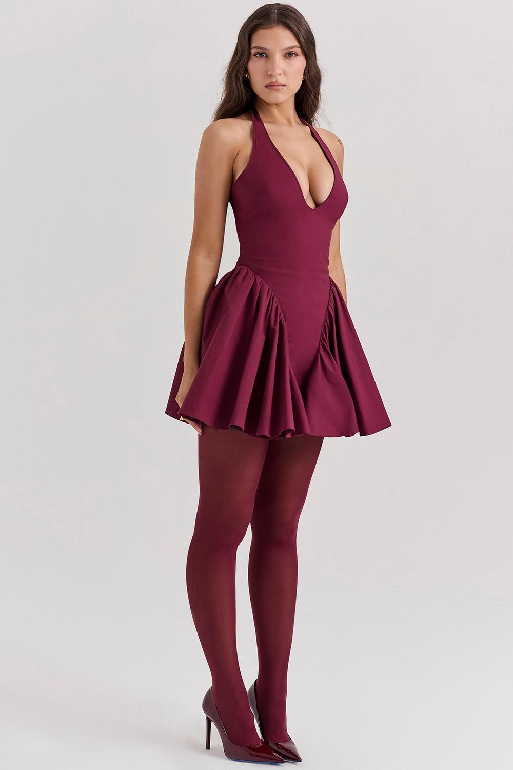 Valentia Wine Halter Mini Dress Product Image