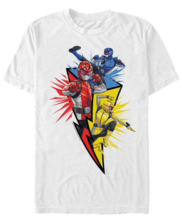 Mens Power Rangers Lightning Bolt Trio Tee White Product Image