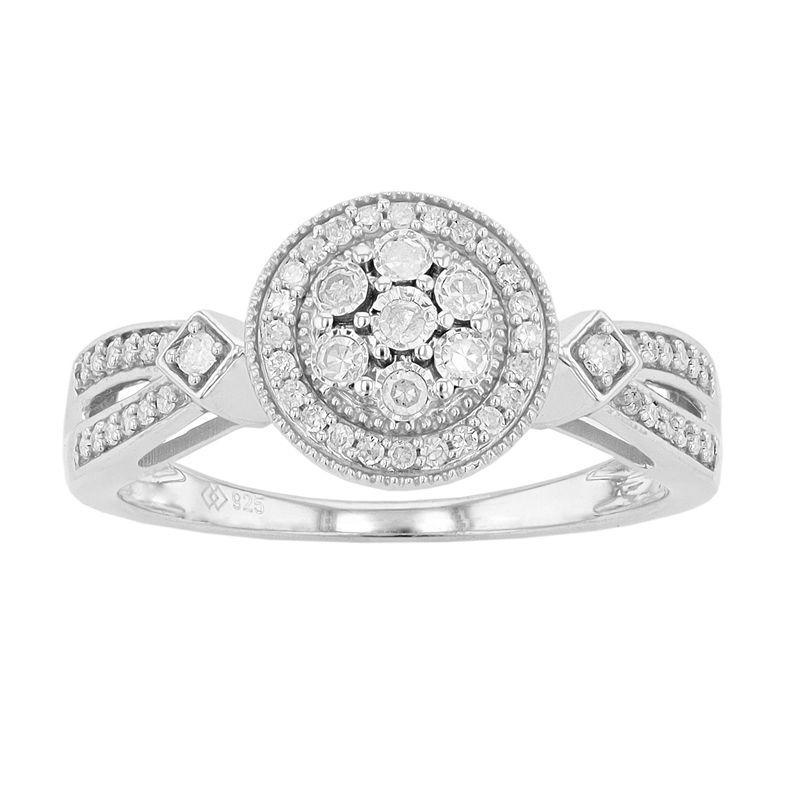 Sterling Silver 1/4 Carat T.W. Diamond Halo Promise Ring, Womens White Product Image