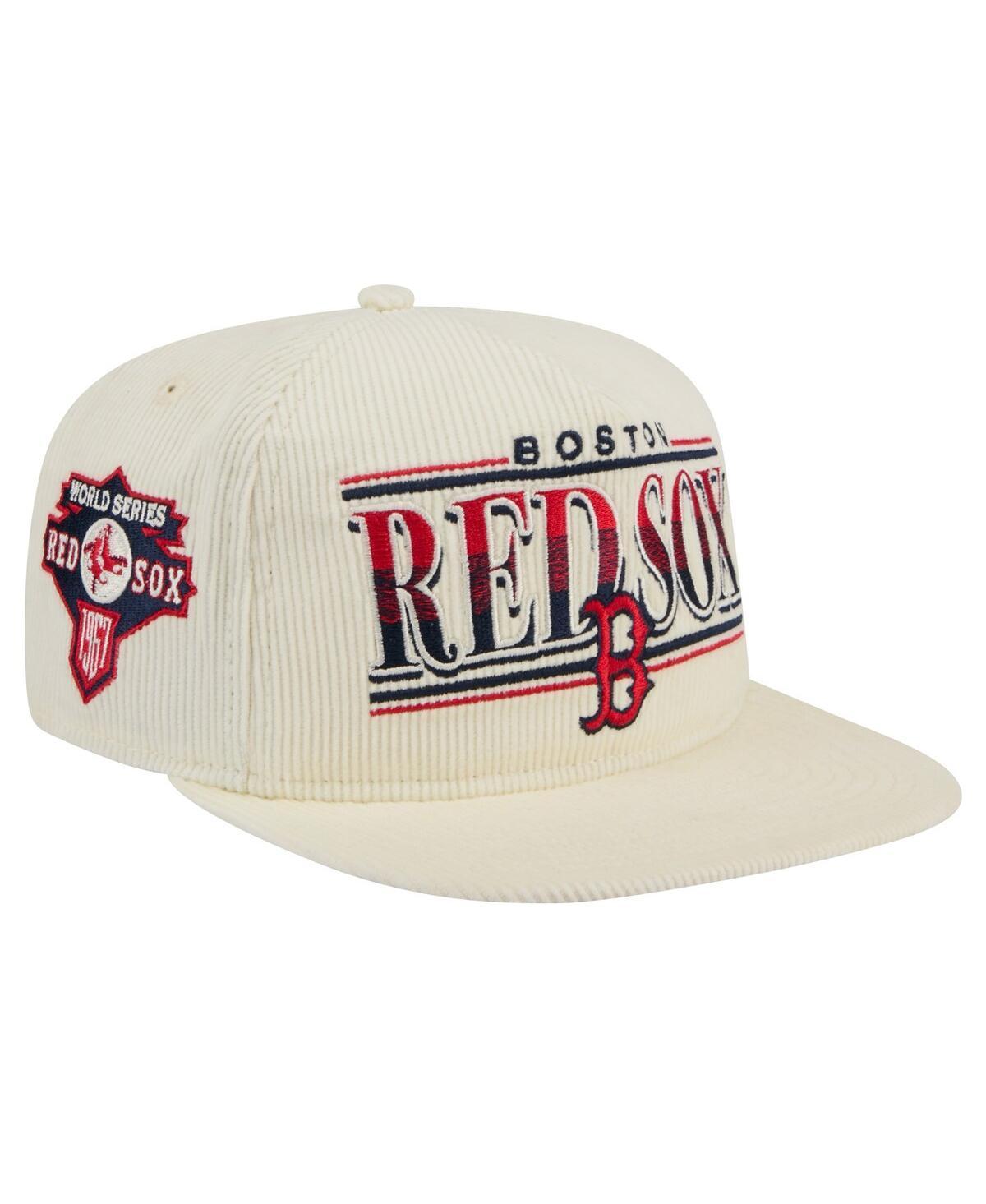 Mens New Era Cream Boston Red Sox Throwback Bar Golfer Corduroy Snapback Hat Product Image