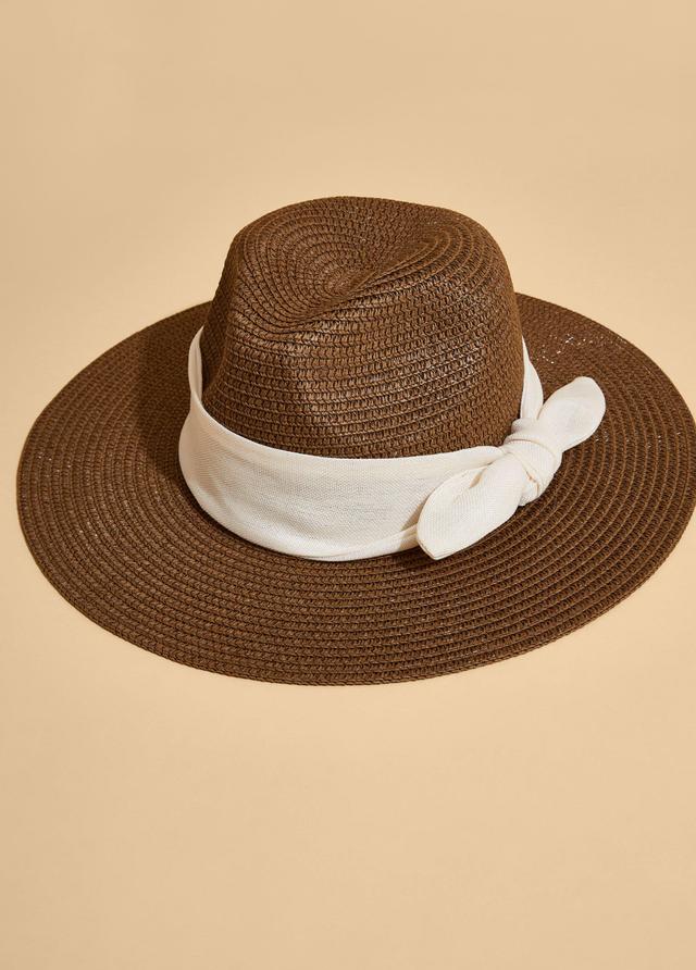 Bow Embellished Straw Bucket Hat Product Image