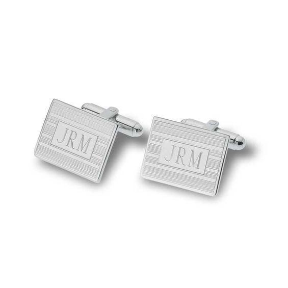 Men's Rectangular Cuff Links in Sterling Silver (1-4 Initials) Product Image