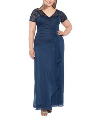 Xscape Plus Size Beaded Illusion-Trim Side-Ruched Gown Product Image