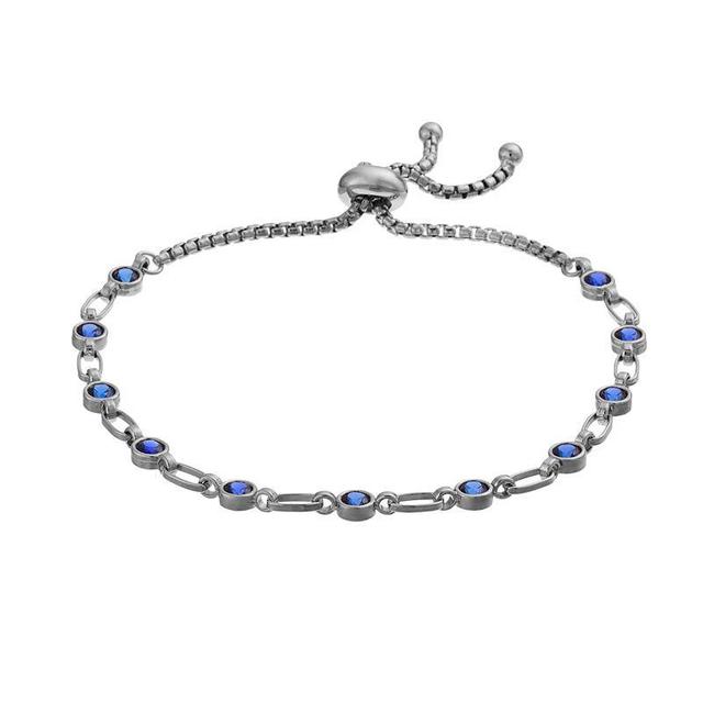 Kristen Kesho Sterling Silver Lab-Created Sapphire Tennis Adjustable Bolo Bracelet, Womens Product Image