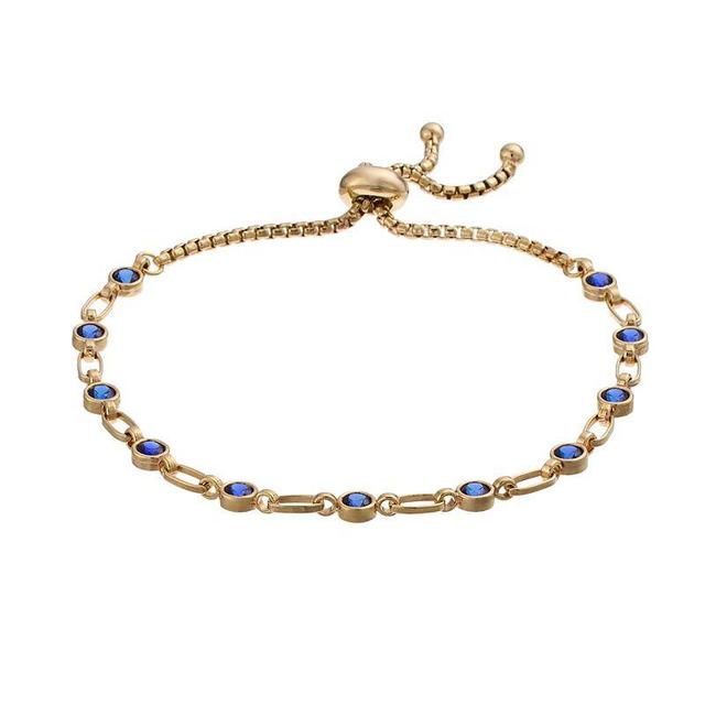 Kristen Kesho Sterling Silver Lab-Created Sapphire Tennis Adjustable Bolo Bracelet, Womens Yellow Product Image