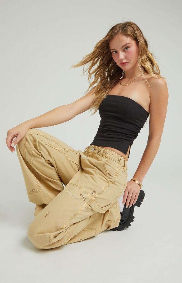 Women's Rhinestone Low Rise Baggy Carpenter Pants - Product Image