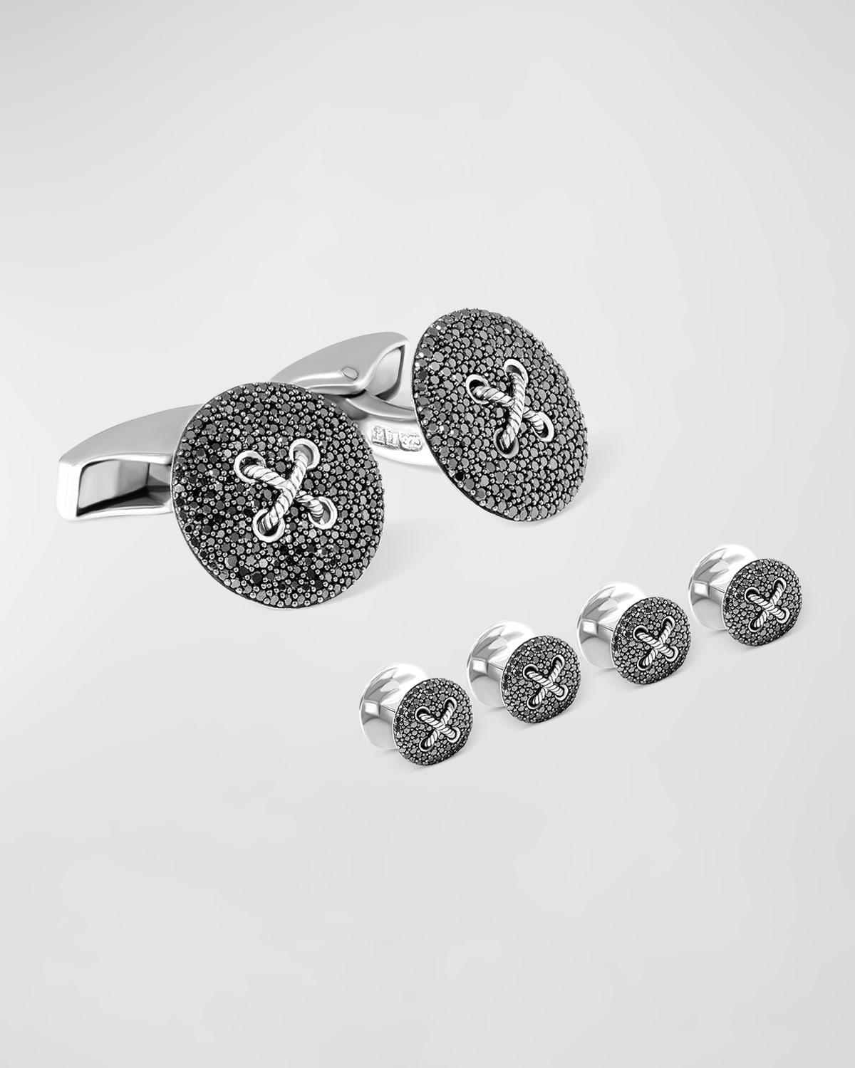 Mens Black Diamond Button Cufflinks and Shirt Stud Set Product Image