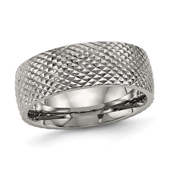 Men's 8.0mm Spiked Low Dome Wedding Band in Titanium Product Image