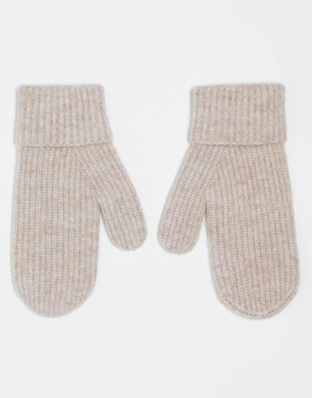 ARKET premium alpaca blend rib mittens in beige melange Product Image