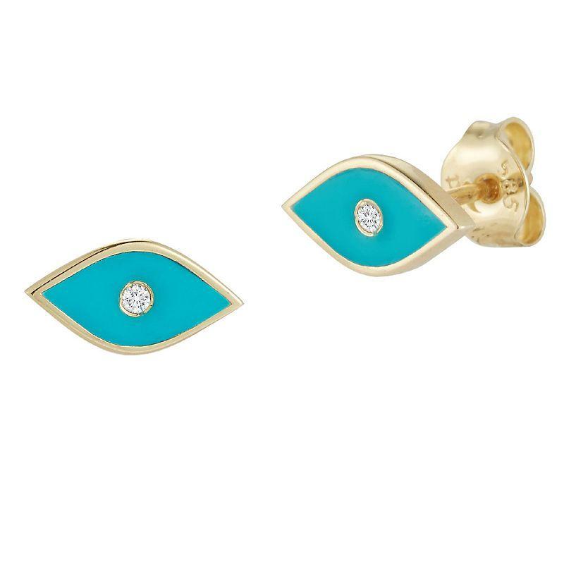 LUMINOR GOLD 14k Gold Diamond Accent Blue Enamel Evil Eye Stud Earrings, Womens, Yellow Product Image