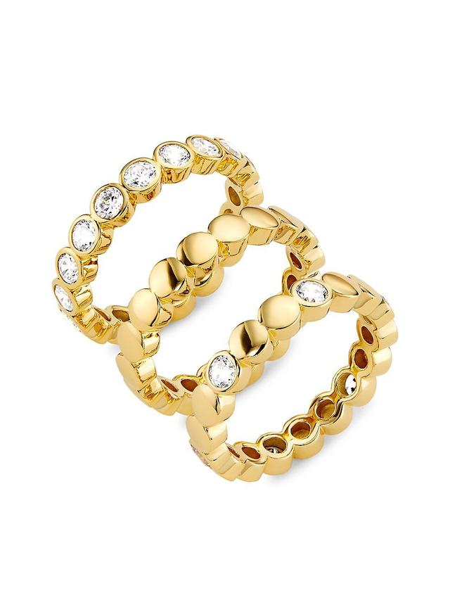 Womens Basel 18K Gold-Plate & Cubic Zirconia Three-Piece Stacking Ring Set Product Image