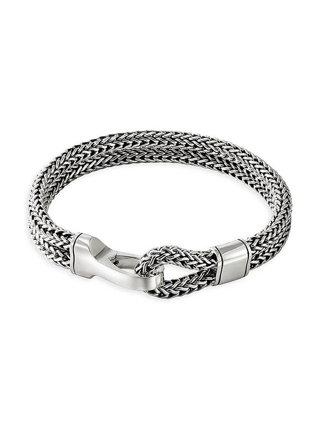 Mens Sterling Silver Double Row Hook Clasp Bracelet Product Image