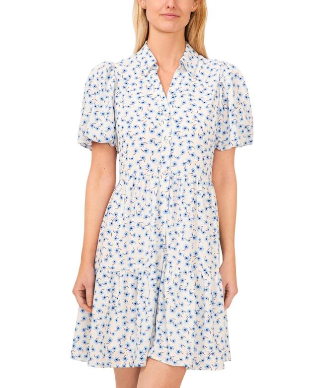 CeCe Womens Floral Print Balloon Sleeve Babydoll Shirtdress Product Image