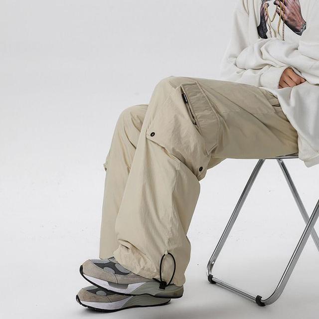 Mid Rise Plain Straight Leg Puffer Cargo Pants Product Image