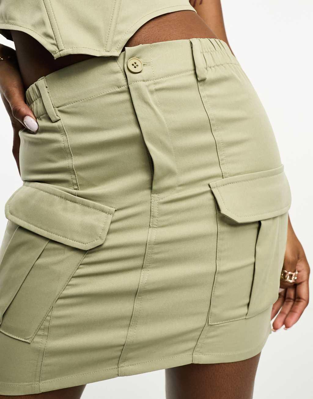 NaaNaa cargo mini skirt with elastic waist in sage green - part of a set Product Image