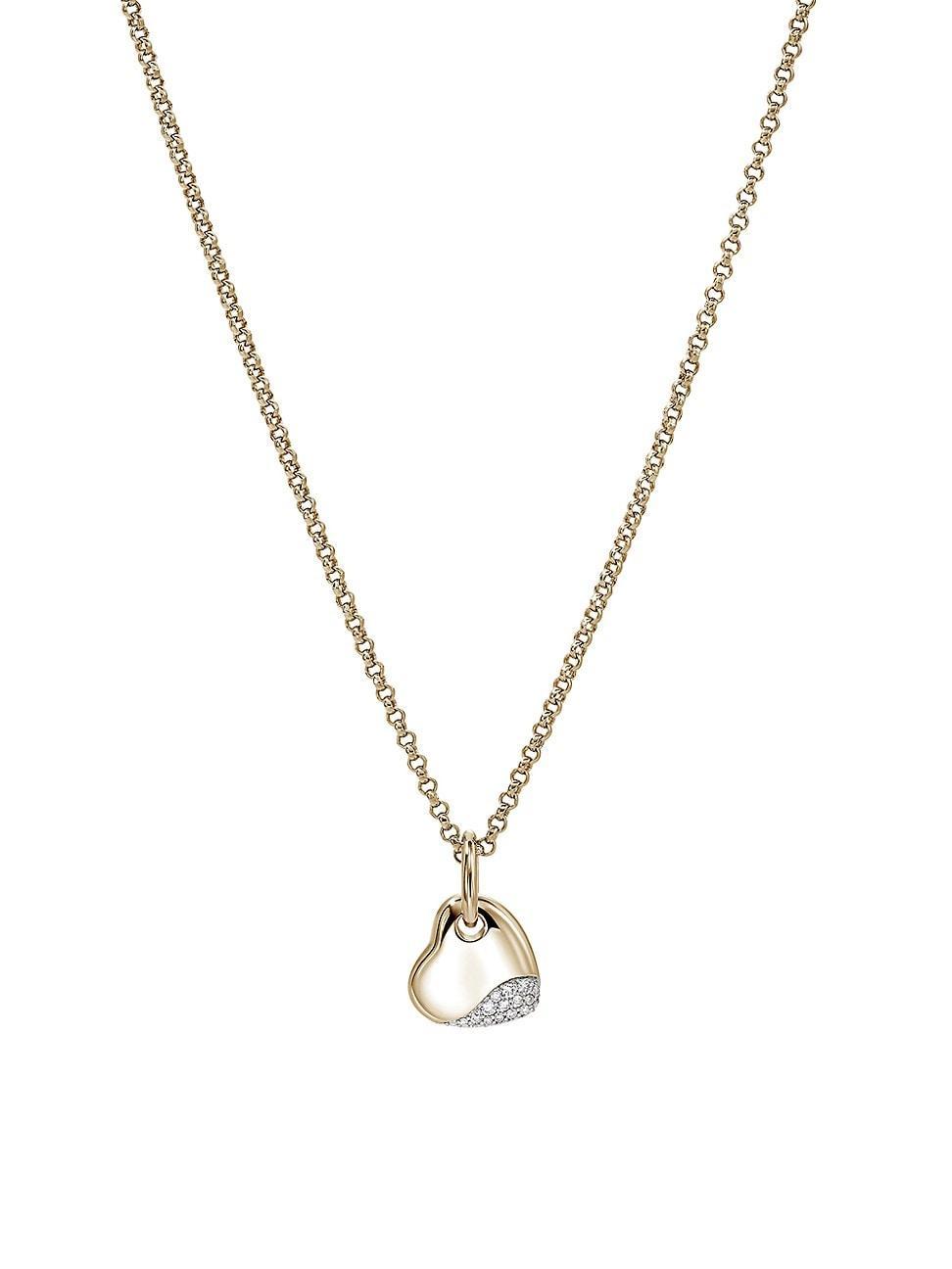 Womens Pebble 14K Yellow Gold & 0.15 TCW Diamond Heart Pendant Necklace Product Image