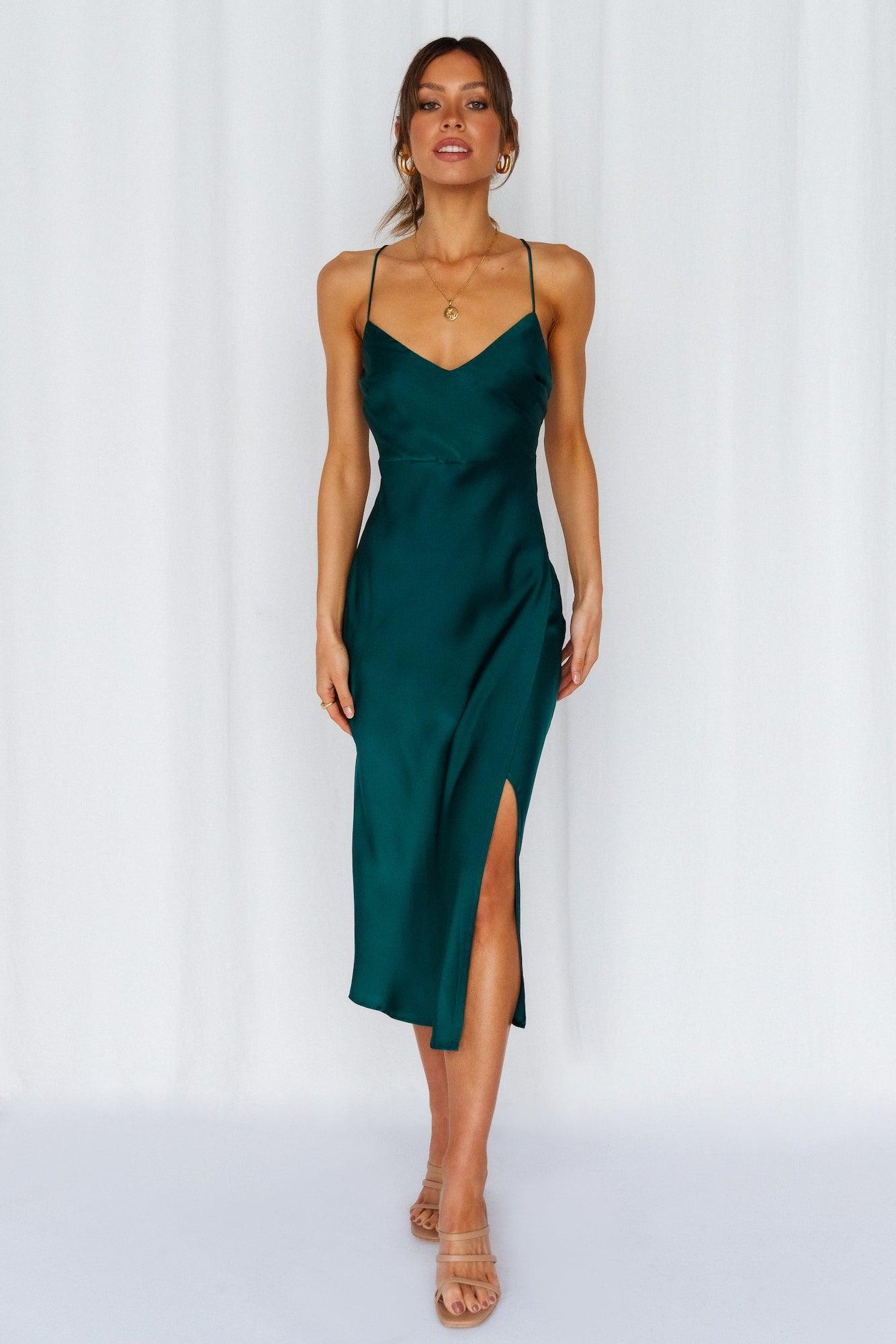 Crashing Prom Midi Dress Dark Green Product Image