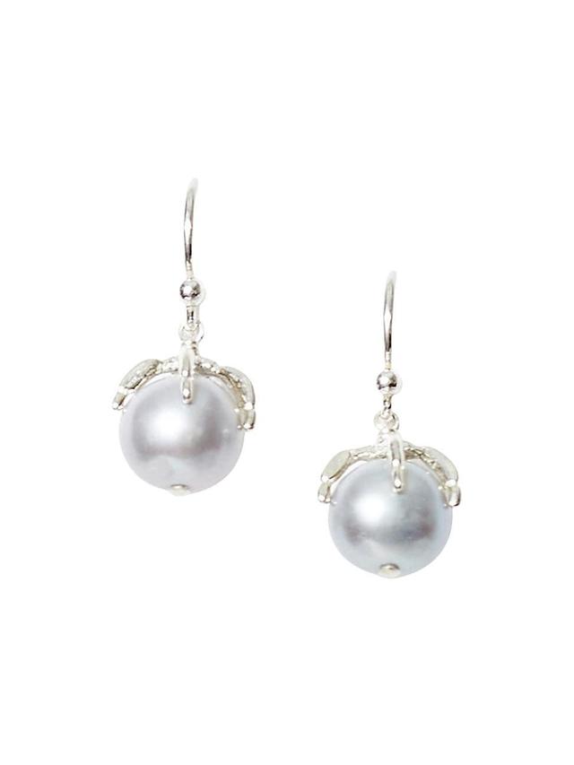 Womens Sterling Silver & Gray Pearl Drop Earrings Product Image