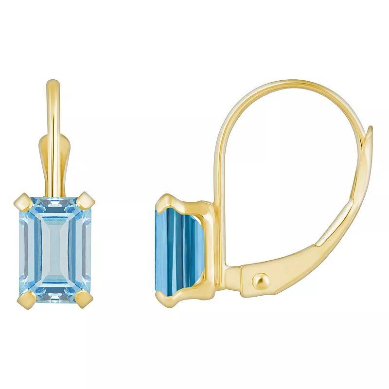 Celebration Gems 10k Gold Emerald Cut Aquamarine Leverback Earrings, Womens, Blue Product Image