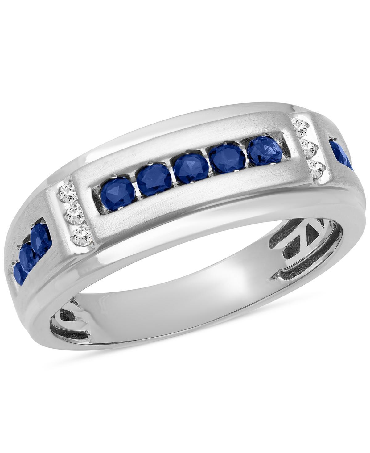 Mens Sapphire (5/8 ct. t.w.) & Diamond (1/20 ct. t.w.) Ring in 10k White Gold Product Image