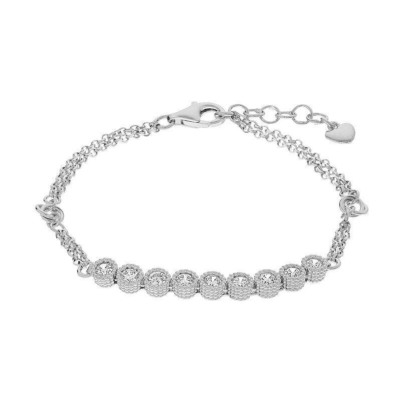 Sterling Silver Cubic Zirconia Double Chain Bracelet, Womens Product Image