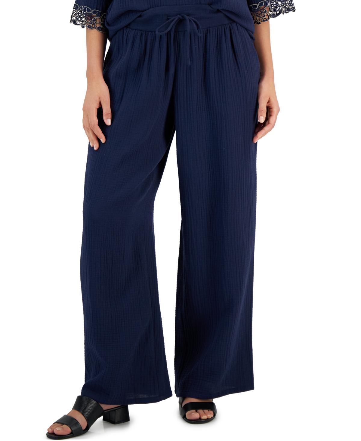 Jm Collection Petite Cotton Gauze Wide-Leg Pants, Created for Macys Product Image